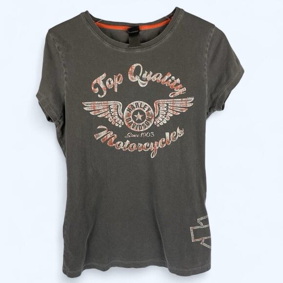 Harley Davidson Flying Wheel Graphic Tee Women's size Large Bumpus Murfreesboro - Picture 1 of 5